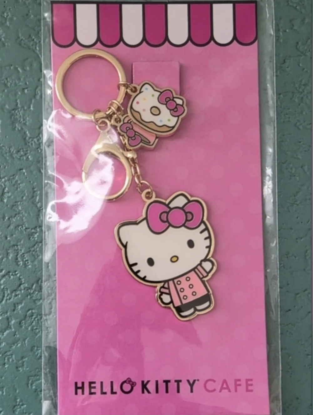 Hello Kitty Cafe Keychain Kawaii Pink Enamel Bag Charm Sanrio Collectible